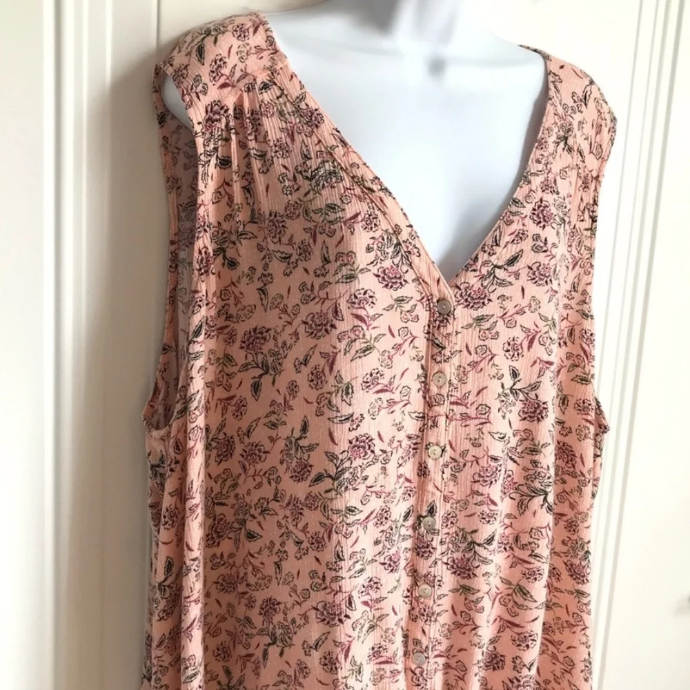 🔴 4/$15 Peace & Pearls Women’s 3X Peach Floral Front Tie Sleeveless Tank Top EUC - Picture 5 of 14